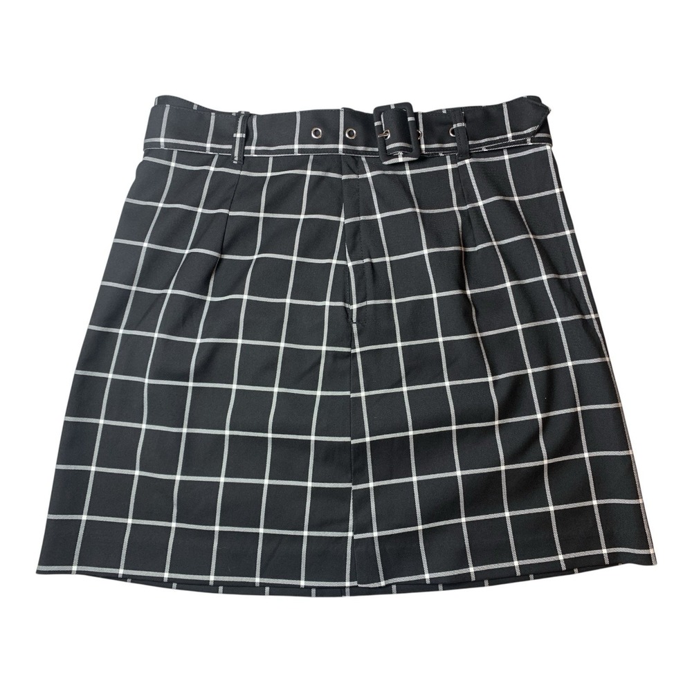H&M Nwt Womens Size 10  Skirt With Belt Short Mini Black White Plaid-108